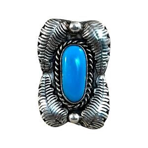 Vintage Turquoise Ring, Sterling Silver Native American Ring Sz 5.5 and 6.5
